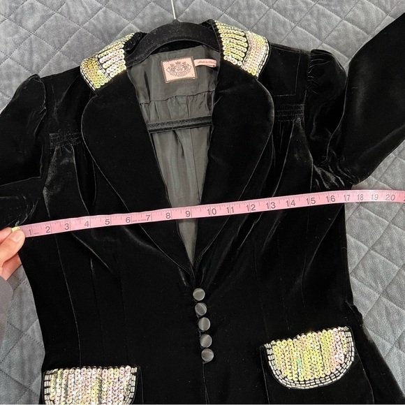 Juicy Couture Blazer Jacket Women Small Velvet Iridescent Sequin Black vintage - Picture 8 of 9